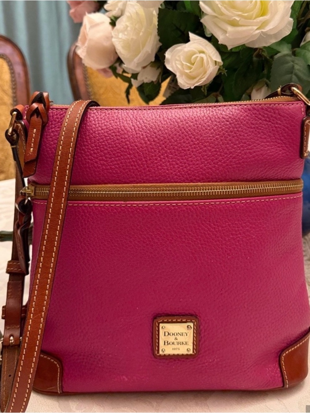 Dooney & Bourke Fuchsia Pink Pebbled Leather Shoulder Crossbody Bag